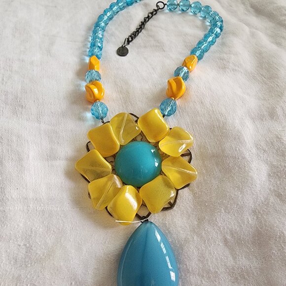 CLOTILDE SILVA ITALIAN NECKLACE WITH FLOWER AND DROP - Picture 1 of 4